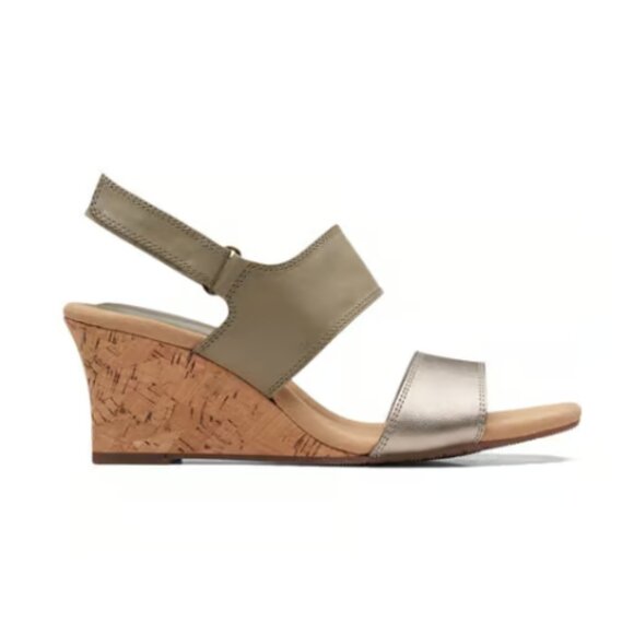 Clarks Sandals Womens Size 7 Leather Kyarra Faye Wedge Heel - Picture 1 of 14